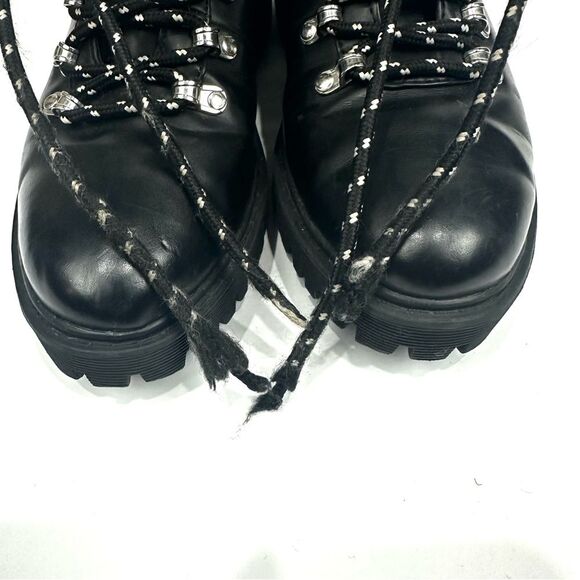 Zara Trafaluc Black Faux Leather Lace Up Boots Sz 36/5.5 Combat Ankle Booties - Picture 15 of 16